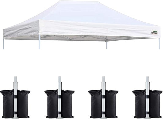 Eurmax USA Pop Up Canopy Top Gazebo Tent Cover Replacement Top Only,Bonus 4PC Pack Weight Bag (10x15, White)