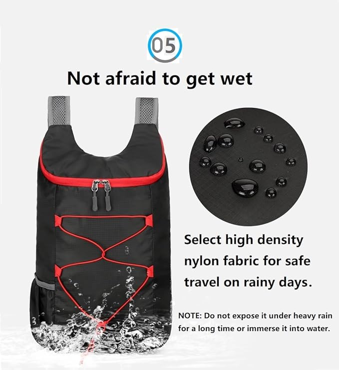 16L Lightweight Foldable Hiking-Backpack Small Packable-Daypack For Travel,Ultralight Water-Resistant Gym Bag Men Women Easy Carry-on (Black+Red)