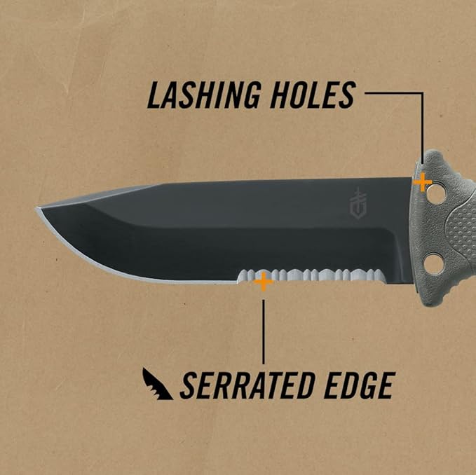 Gerber Gear LMF II Infantry Survival Knife, Military Grade Tactical Fixed Blade with Serrated Edge, Shock Absorbing Handle, Molle Sheath and Sharpener, Green