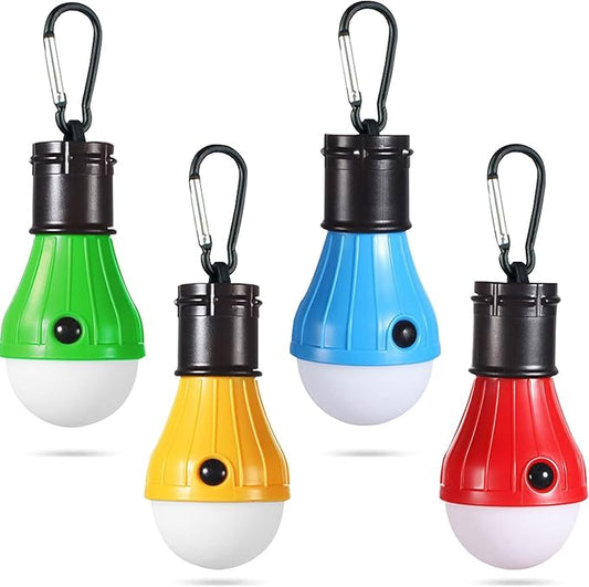 LED Camping Tent Lantern, Portable Outdoor Waterproof Emergency Light Bulb, Battery Powered with Clip Hook, Super Bright, for Hiking, Party,Camping, Fishing, Power Failure (=4 Packs, Multi-Color)