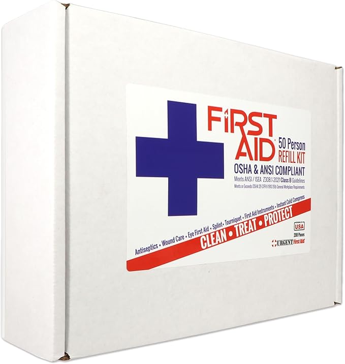 OSHA & ANSI First Aid Kit Refill/Upgrade, 50 Person, 208 Pieces, ANSI 2021 Class B - Includes Splint, Tourniquet, Tools, Single dose and More: Fill Your kit or use to Upgrade to Current regulations…