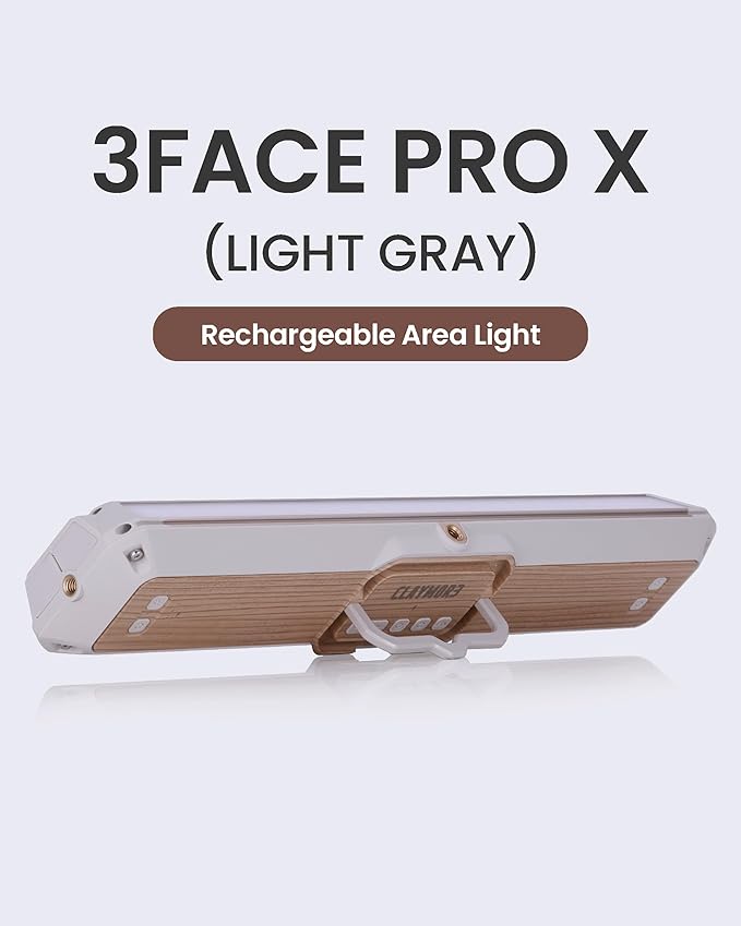 Claymore 3Face Pro X (Light Gray) - Rechargeable Surface Area Camping Light for Trucks, Overlanding, Tents, Canopies, Outdoor Events, Street Vendors, Work Lighting, Long-Lasting Battery, Hanging