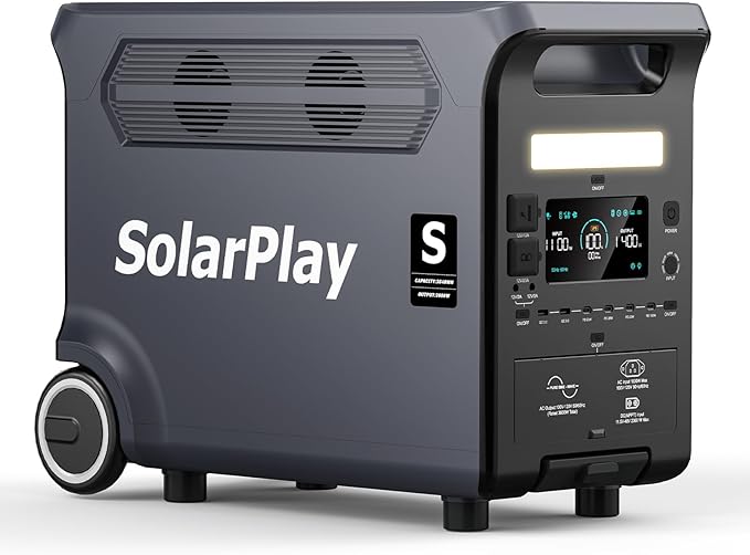 SolarPlay Q3600 3600W/3840Wh Portable Power Station, 2Hrs Fast Charging Solar Generator with LiFePO4 Battery, 5500W Surge Emergency Power for Home Backup, RV, Camping
