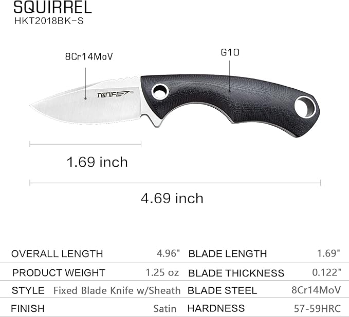 TONIFE Neck Knife Mini Outdoor Survival Fixed Blade Knife, EDC High Hardness Sharp Blade 1.7'' Portable Neck with Kydex Sheath and Ball Chain (black)