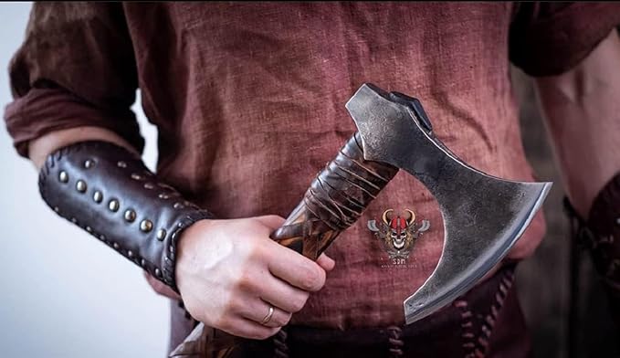 Forest Hunting| Viking Axe Real of Custom Handmade ax Medieval Axes Costume for Men Camping ax 27'' Ashwood Handle and 3.5lbs Leather Sheath Viking Gifts Men (Ragnar Lothbrok Axe)