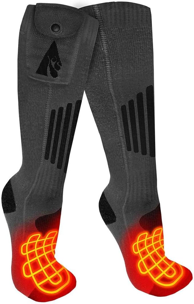 ActionHeat 3.7V Rechargeable Battery Heated Socks 2.0 with Remote Control – Cotton and Wool Thermal Socks – Electric Heating Socks for Cold Weather Outdoor Activities – Grey/Black