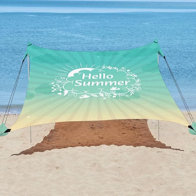 YUKIHOME Beach Tent Sun Shade Canopy Tent, UPF 50+ Camping Beach Sun Shelter 7 x 7ft 2 Pole, Lightweight, Easy Set Up and Carry