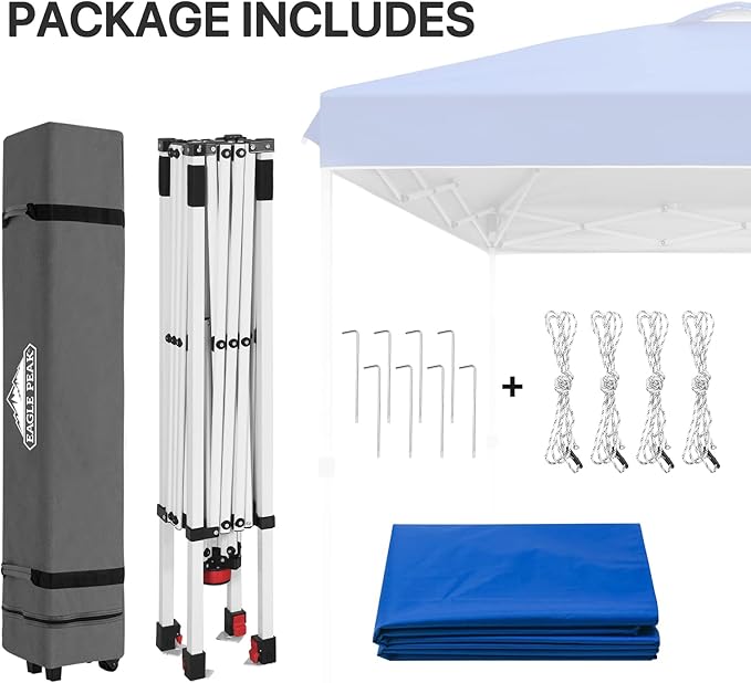EAGLE PEAK Pop Up Canopy Tent with Wheeled Carry Bag, 8 Stakes, 4 Ropes, Easy Set Up Tent Canopy, 8x8 ft, Blue