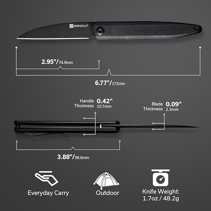 SENCUT Small Pocket Knife for Men, Front Flipper knife for EDC, Jubil Folding Knives with 2.95 inches D2 blade, G10 Handle with Liner Lock, Slim Gentleman?™s knives for Gift (Black)