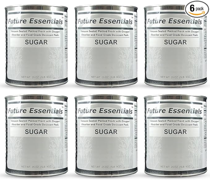 Future Essentials White Sugar Baking & Cooking Kitchen Staple Pure Sugar Emergency Food Storage Shelf Stable Ideal For Hiking, Backpacking & Camping Pack of 6