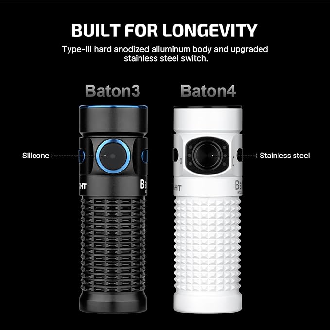 OLIGHT Baton4 Premium Edition EDC Flashlights 1300 Lumens with Type-C Charging Box, Powered by Rechargeable Battery, Small Bright Light for Camping, Emergencies, Outdoors (White)