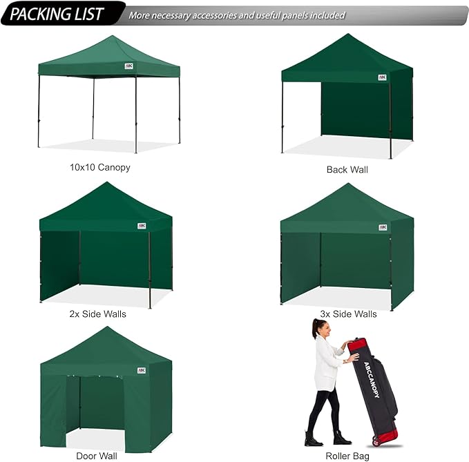 ABCCANOPY Heavy Duty Easy Pop up Canopy Tent with Sidewalls 10x10, Forest Green