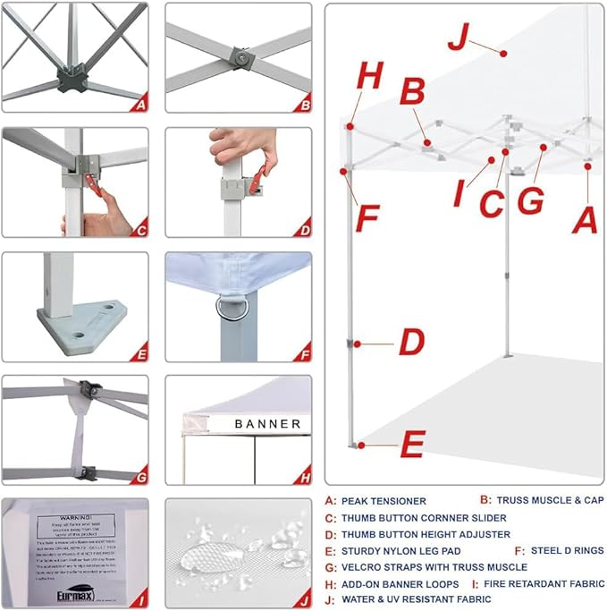 Eurmax USA 8'x12' Pop-up Canopy Tent Commercial Instant Canopies with 4 Removable Zipper End Side Walls and Roller Bag, Bonus 4 SandBags(Sky Blue)