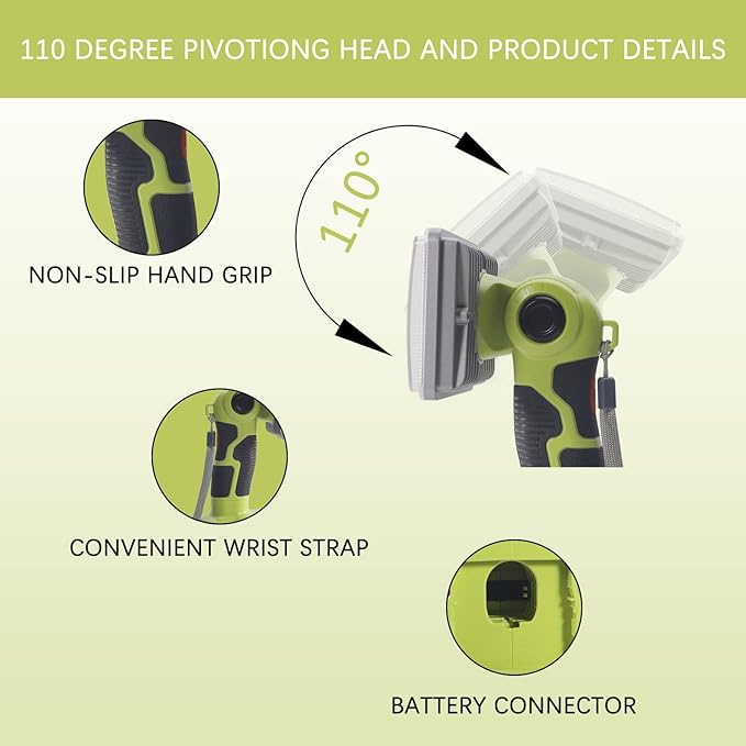 YEX-BUR Cordless LED Work Light for Ryobi 18v Battery, 18W 2000LM Power LED Spotlight Handheld Flashlight Portable Jobsite Light for Outdoor Camping, Emergency, Power Outages