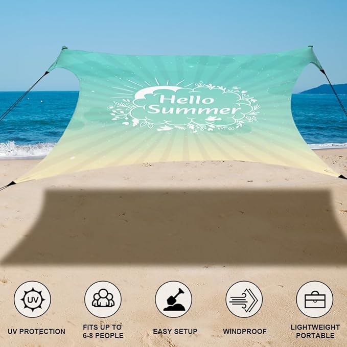 YUKIHOME Beach Tent Sun Shade Canopy Tent, UPF 50+ Camping Beach Sun Shelter 7 x 7ft 2 Pole, Lightweight, Easy Set Up and Carry