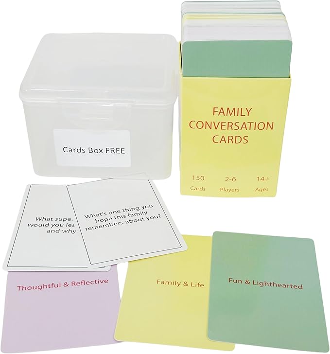 Family Edition Conversation Cards Game, 150 Discussion Cards with Cards Storage Box Free, 2-6 Players, Ages 14+, for Game Nights, Road Trips and Family Gatherings,