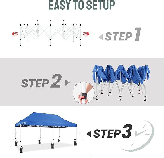 CROWN SHADES 10x20 Pop Up Canopy Tent - Commercial Canopy Tent with 400D Strength Oxford Fabric, Hexagonal Leg, 4 Upgraded Weights - Great for Trade Shows, Events,Parties & Commercial Use, Blue