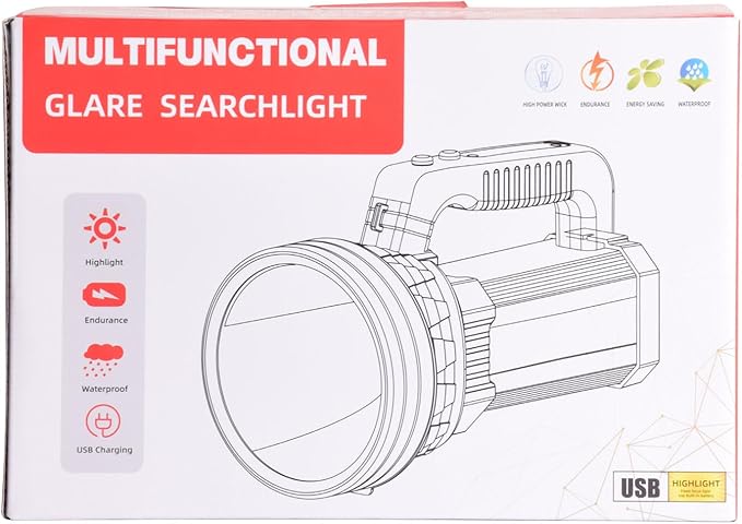 Masmejor 2000LM Rechargeable LED Flashlight - 10000mAh, IPX4 Waterproof, 6 Modes, Portable Emergency Light for Power Outages, Hiking, Camping & Outdoor Activities
