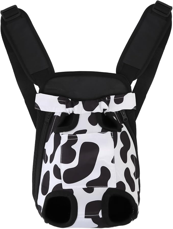 Inspack Dog Backpack Carrier/Cat Carrier, Adjustable Pet Front Carriers Travel Bag for Puppy Medium Dogs, Legs Out, Soft Ventilated Dog Chest Carry Backpacks for Hiking/Camping, 10-16 lbs, Cow Print