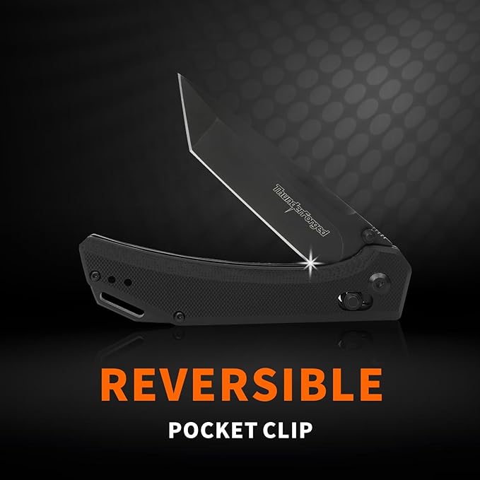 ThundeForged Camping Folding Knife - EDC Folding Knife with Crossbar Lock,14C28N Steel Blade, Black G10 Handle Lightweight Tactical Pocket Knife for Camping Outdoor Survival Hiking