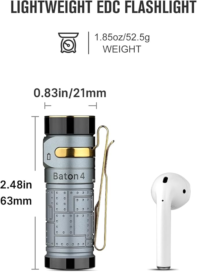 OLIGHT Baton4 Rechargeable EDC Flashlight, LED Pocket Light 1300 Lumens with Magnetic Charging Cable, 6 Modes, IPX8 Waterproof for Home, Camping and Emergency (Fighter Pilot)