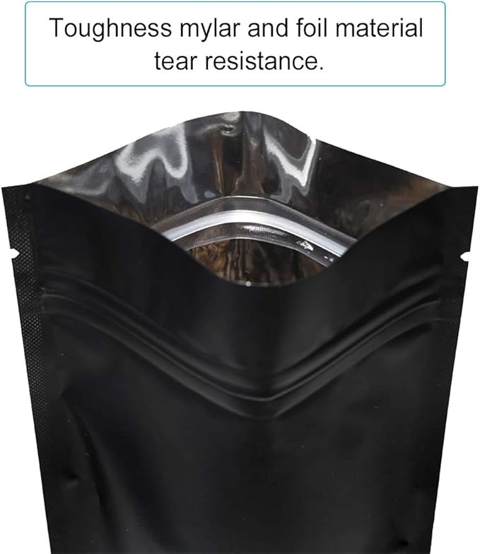 100 Pack Resealable Mylar Bags 7.1 x 10.2 Inch Smell Proof Bags Foil Pouch Flat Bag Matte Black