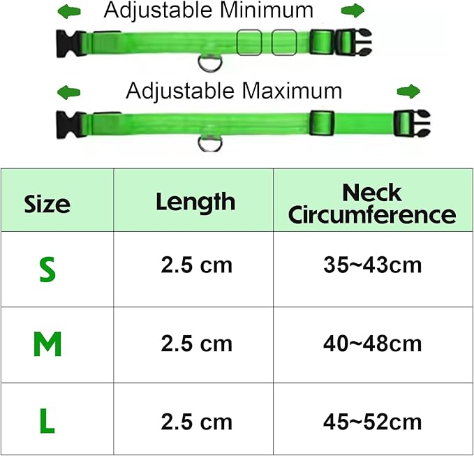 Light Up Dog Collar – Reflective, Adjustable, Rechargeable Electronic Glow Pet Collars – Bright, Comfortable, High Visibility LED Dog Collar for Night Safety, Outdoor Walk, Flashing Fun, Green, Medium
