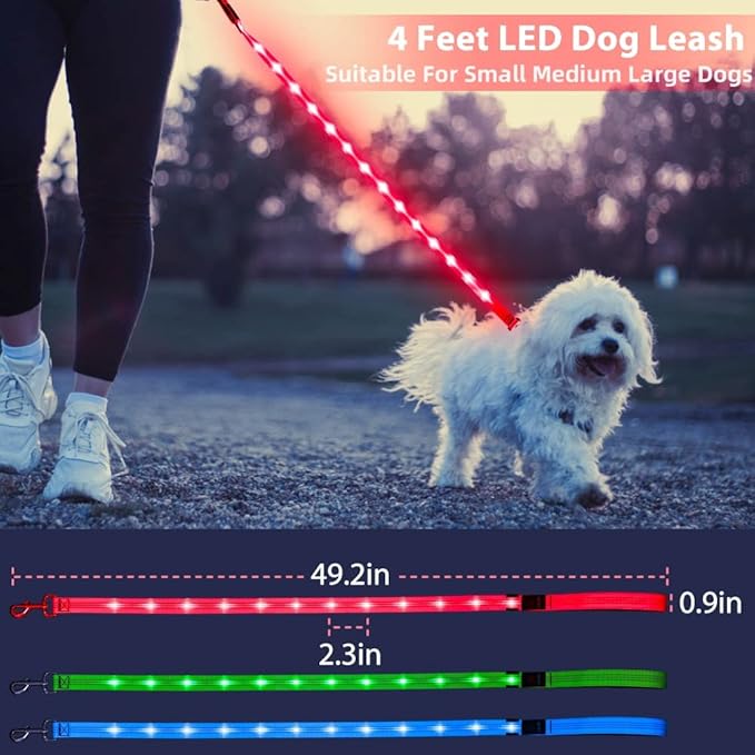 Candofly Light Up Dog Leash, USB Rechargeable LED Dog Leash, 4 Ft Reflective Pet Leash for Small Medium Large Dogs(Hotpink)