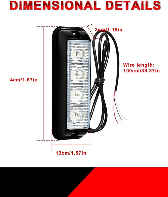 YM E-Bright 2-Pack White 4 LED Car Flash Light DRL Truck Warning Caution Emergency Construction Strobe Light DC 12V-24V
