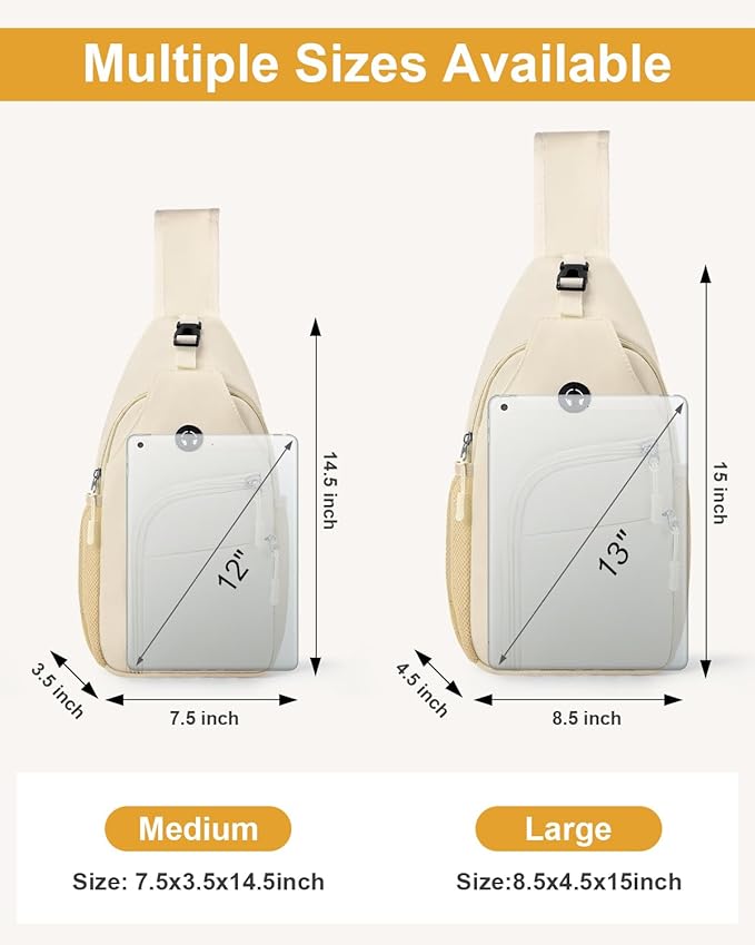 Crossbody Bags for Women Man Waterproof Sling Bag Backpack Trendy Casual Cross Body Bag with Convertible Shoulder Strap Chest Bag for Camping Hiking Travel Essentials (Ivory, Medium)