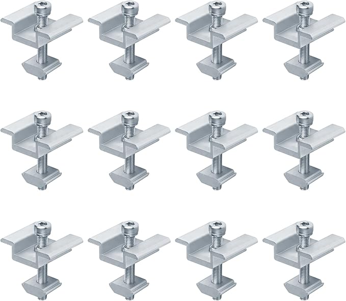 12 Pack Solar Panel Mid Clamps, PV Panel Bracket, Aluminum Support Mounting Kit for 5/8" - 1-7/8" Thick Solar Panel Frame