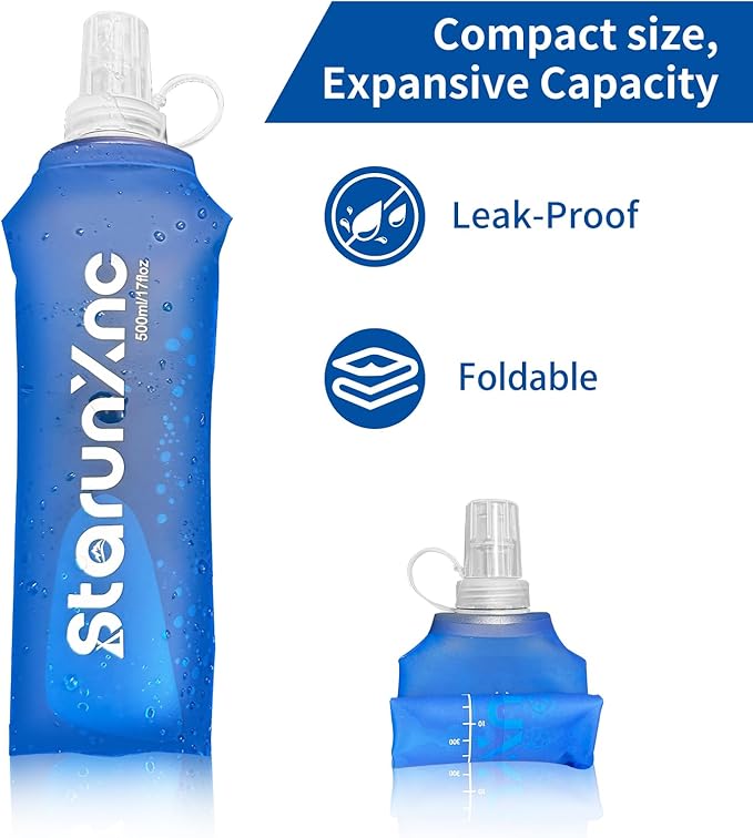 Hydration Soft Flask Running Water Bottle - Squeeze Water Bottles Portable Lightweight Foldable with Dust Cover