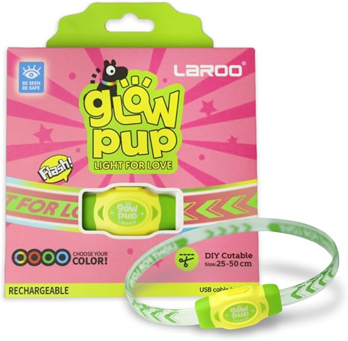 LaRoo LED Light Up Dog Collar, Type-C Rechargeable, Multi-Color Glowing Safety Pet Collar, Cuttable IP67 Waterproof, Night Walk High Visibility Collar Safety Dog Light for Small Medium Dogs (Green)