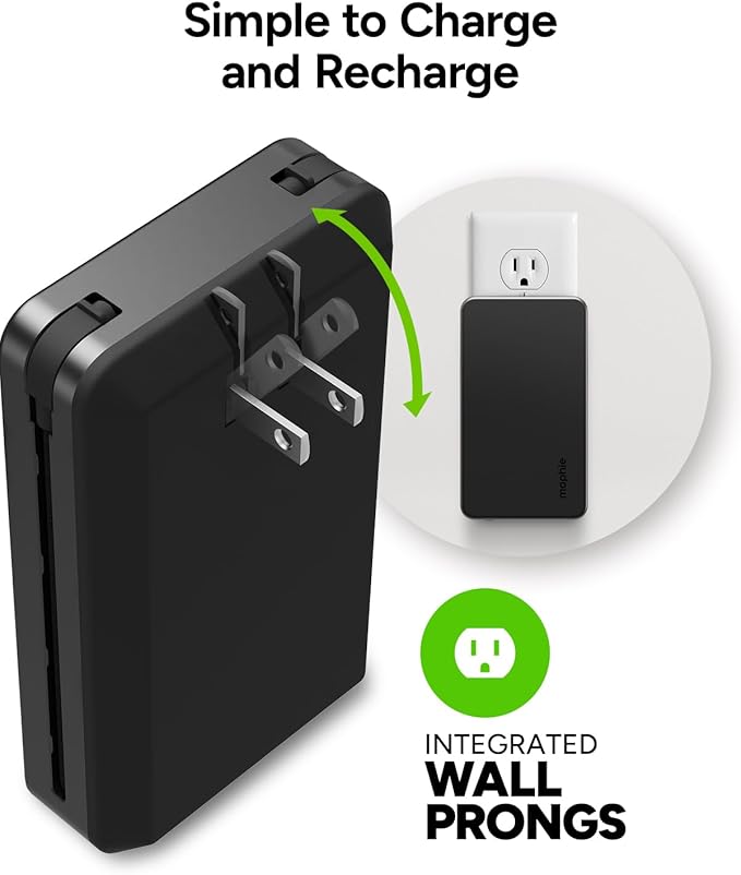 Mophie Powerstation Plus Ultra 10,000mAh Power Bank - Integrated USB-C and Lightning Cables and Foldable Wall Prongs ??Fast Charging for Smartphones, Tablets, and More