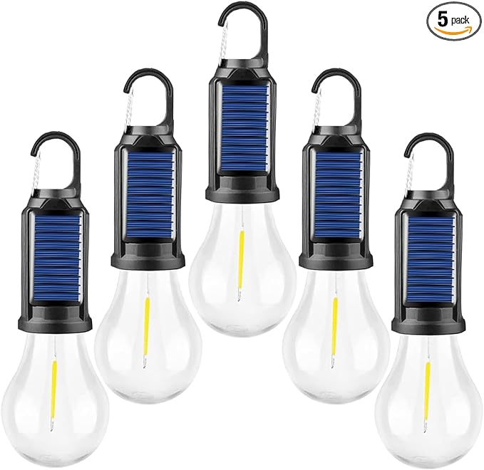 MODOAO Led Tent Lights 5 Pack Camping Lantern USB Rechargeable Solar Tent Lights,Outdoor Hanging Light Bulbs with Clip Hook 3 Mode Lighting Warm White