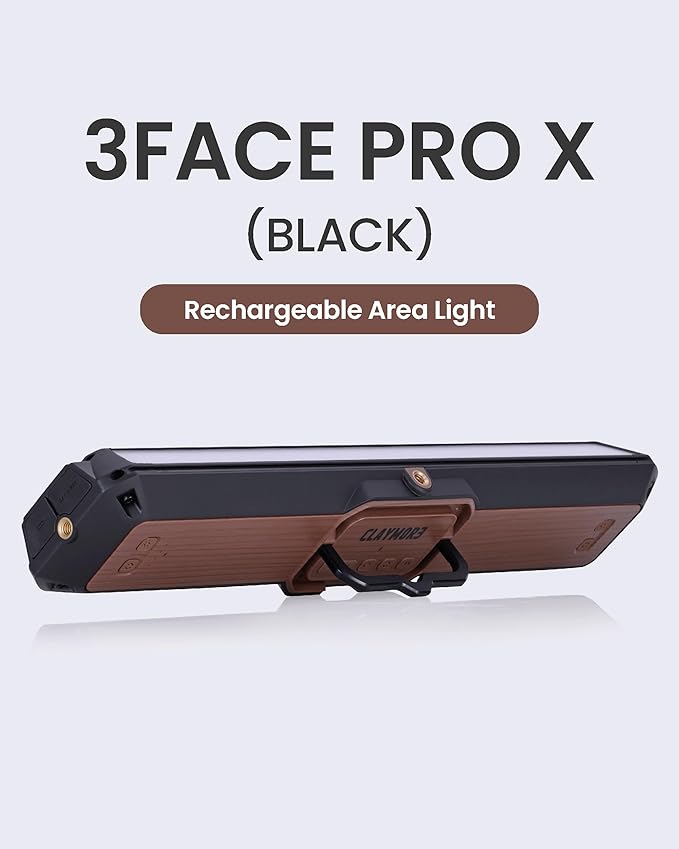 Claymore 3Face Pro X (Black) - Rechargeable Surface Area Camping Light for Trucks, Overlanding, Tents, Canopies, Outdoor Events, Street Vendors, Work Lighting, Long-Lasting Battery, Hanging Design