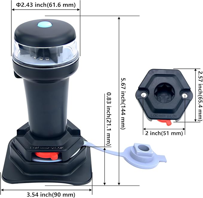 Kayak Battery Portable Navigation LED Lights Multi- Adaptors 3AA Battery Inflatable Boat Surface Mount Adhesive Base (Red/Green (With Fixed Base))