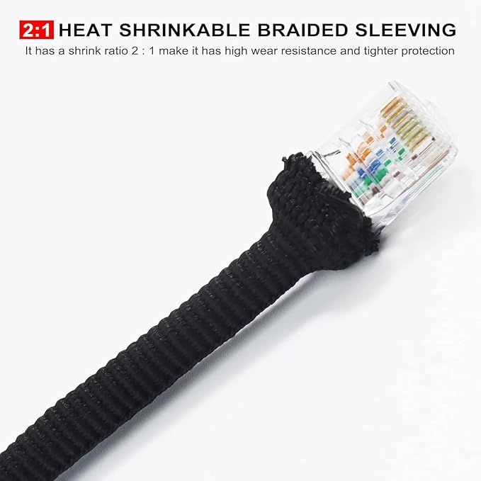Braided Sleeving 2:1 Shrinkable Fabric Heat Shrink Tubing- Abrasion Protection Flexibility Wiring Harness Cable Sheath (1/2" ID, 16ft)