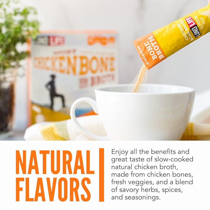 LonoLife Reduced Sodium Chicken Bone Broth Powder Mix | 10g Protein | Collagen-Rich, Keto & Paleo Friendly | Natural Ingredients | 10 Portable Stick Pack Servings
