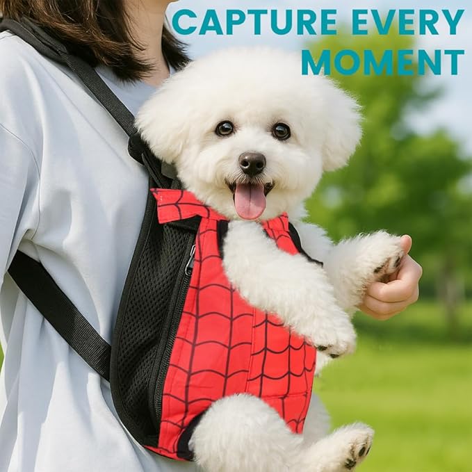 Dog Backpack Carrier, Front Pocket for Essentials, Legs Out Carrying Sling Travel Bag for Small Medium Dogs 2.5-4 Lbs, Soft Wearable Puppy Chest Carry Backpacks for Walking/Hiking/Camping/Traveling