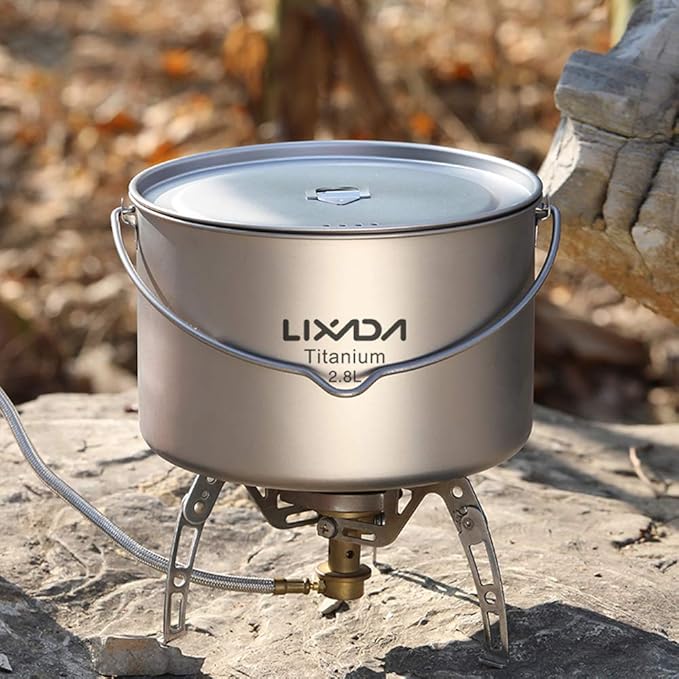 Lixada 1100ml/2800ml Titanium Pot Ultralight Portable Hanging Pot with Lid and Foldable Handle Outdoor Camping Hiking Backpacking