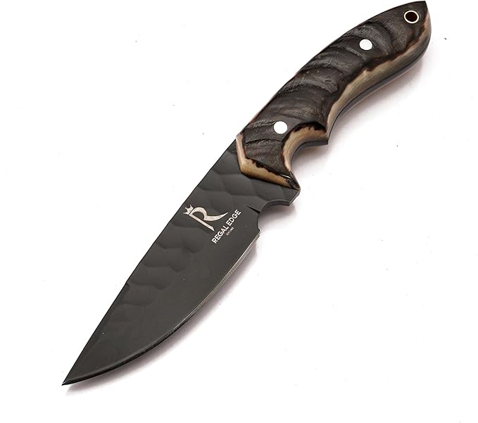 Fixed Blade Knife ??9" Black Coated Drop Point Hunting Knife With Leather Sheath - Full Tang 1095c High Carbon Steel - For Outdoor Use