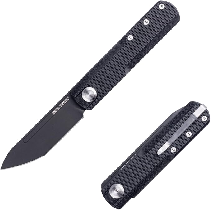 REALSTEEL G-Tanto Pocket Knife,Folding Knives,2.6" Nitro-V Blade,Double Detent Ball Slipjoint EDC,G10 Handle,2.2oz,Clip,Gift for Men Women Outdoor Indoor Daily Use Camping Hiking(Silver Black)