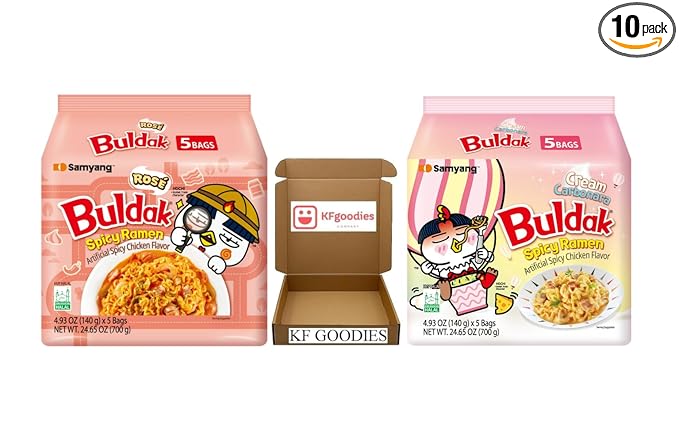 KF GOODIES Korean Ramen Variety Pack Gift Box (10 Count) – Spicy Buldak Noodle Assortment for Birthdays, College Care Packages, Office Snacks, and Gift Baskets