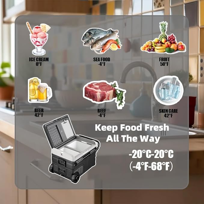 40/76/95 Quart Series Dual Temperature Control Car Refrigerator, Portable Refrigerator, Individual Temperature Control (-4 ° F~68 ° F), Large Capacity Road Travel Fridge, 12/24v DC (TWW35-40 Quart)