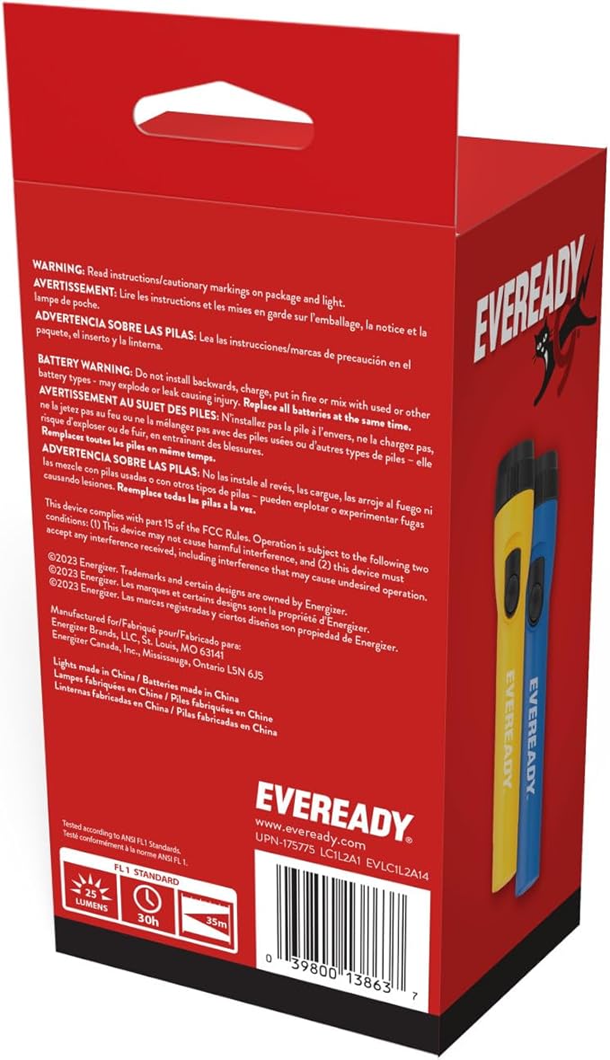 EVEREADY LED Flashlights (4-Pack), Bright Flashlights for Emergencies and Camping Gear, Flash Light with AA Batteries Included, Blue/Yellow (4-Pack)