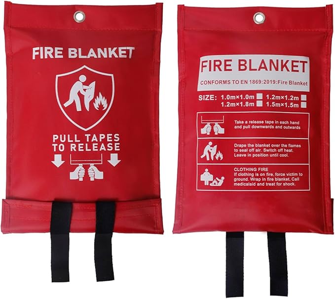 Emergency Fire Blanket for Home Kitchen 40"x40" 2 Pack with Gloves and Hooks Flame Suppression Fiberglass Fireproof Retardant Blankets for Car Boat Camping BBQ Grill Warehouse Survival Safety
