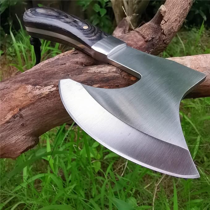 DOOM BLADE 8.5" Camping Hatchet Axe with Nylon Sheath,Small Tomahawk Viking Axe Forged High Carbon Steel for Full Tang Wooden Grip,Portable Camping Axe for Outdoor Splitting Wood,Hunting Survival