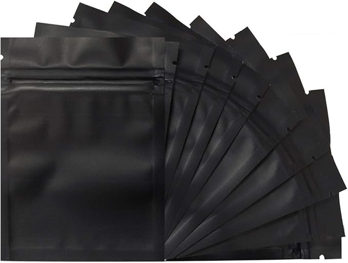 100 Pack Mylar Bags 3.3 x 5.1 Inch Resealable Smell Proof Bags Foil Pouch Bag Flat Bag Matte Black