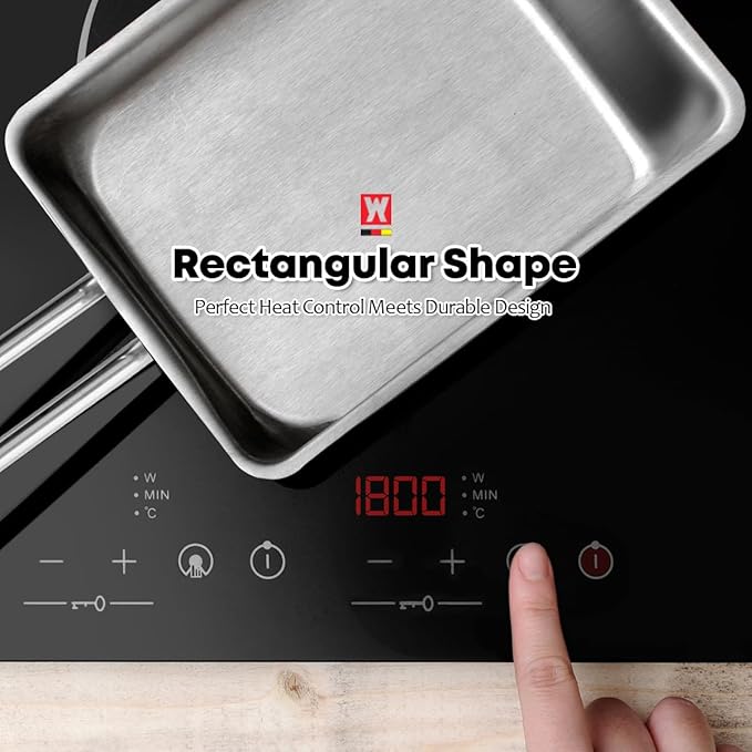 Stainless Steel Fry Pan, 3-Ply Reinforced Body, Rectangular Omelet Pan, Oven & Dishwasher Safe, Induction Compatible, Portable Camping Cookware, Mini or Small Size (14.2Lx5.5WX1.2H inch)